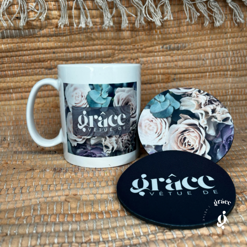Set Vestida de Gracia (taza + posavasos)