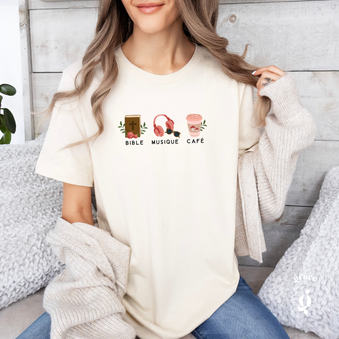 T-shirt les essentiels (BIBLE-MUSIQUE-CAFÉ)