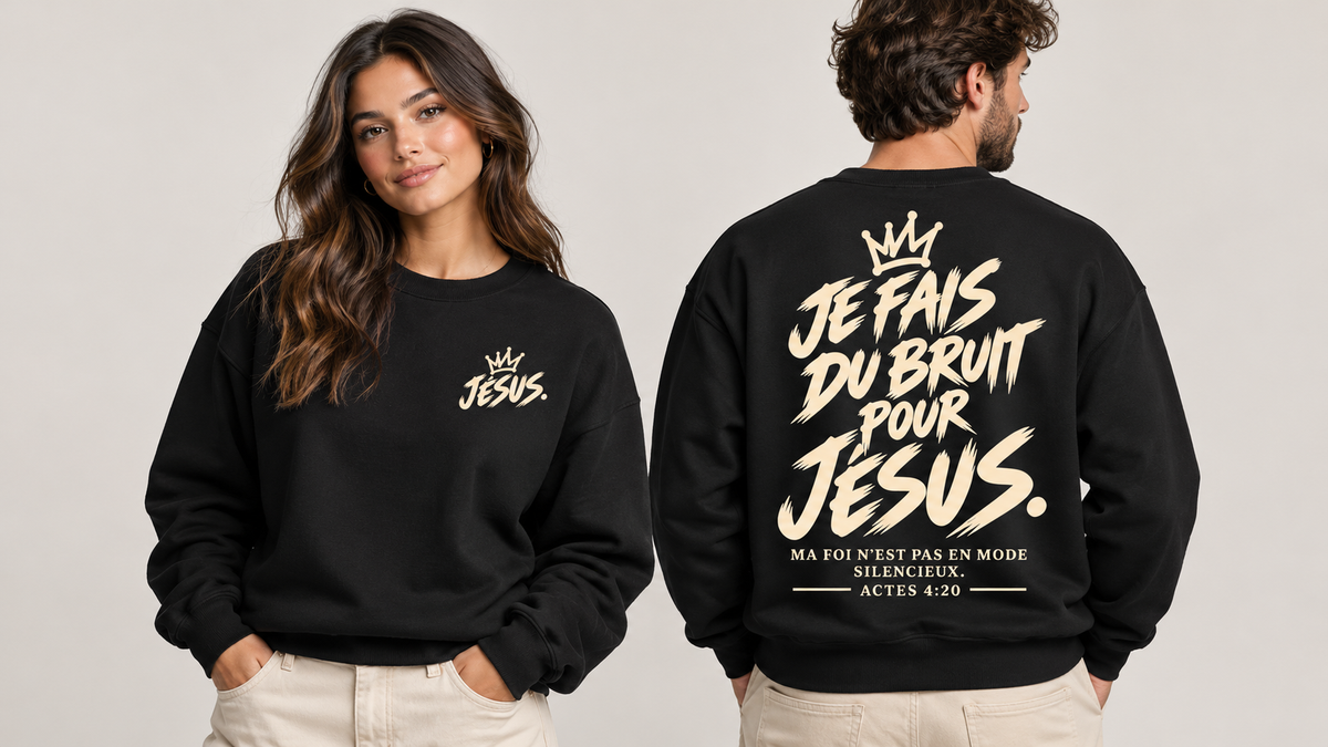 Je fais du bruit pour Jésus | Crewneck noir unisexe